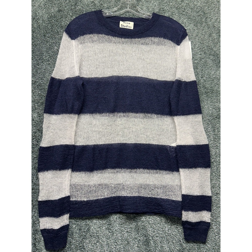 Acne Studios Womens Size S Blue Stripes Mohair Sheer Octave Kid Sweater (U3)